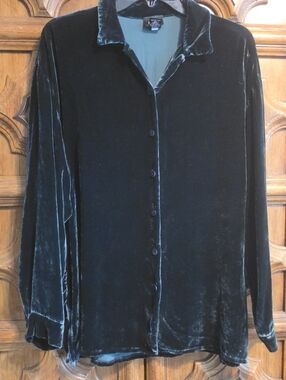 Eileen Fisher Teal Velvet Button-Down Shirt